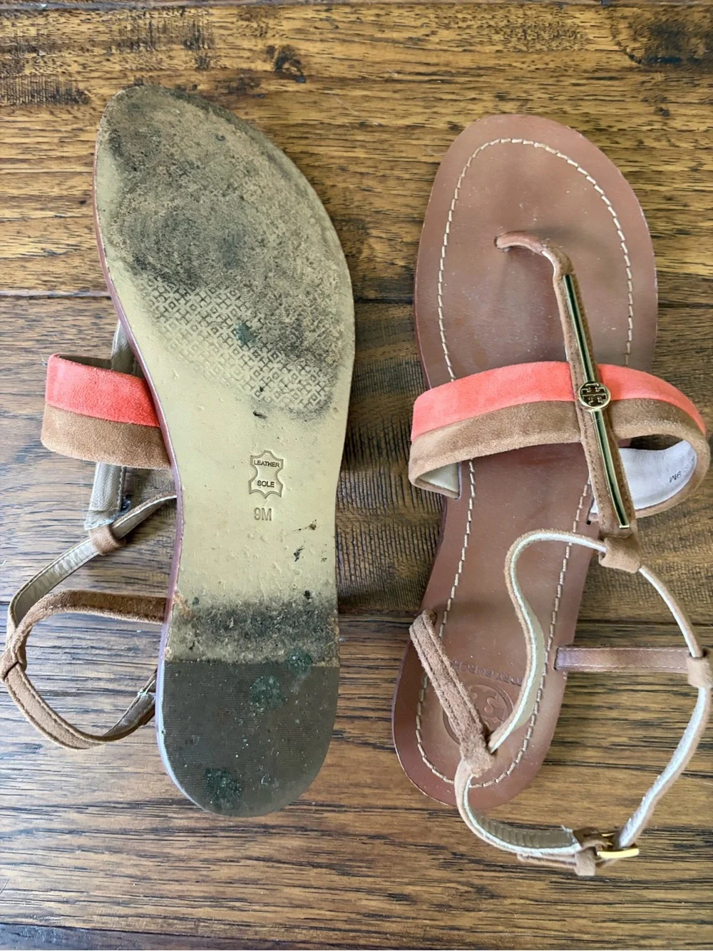 tory burch leather and coral strappy sandals